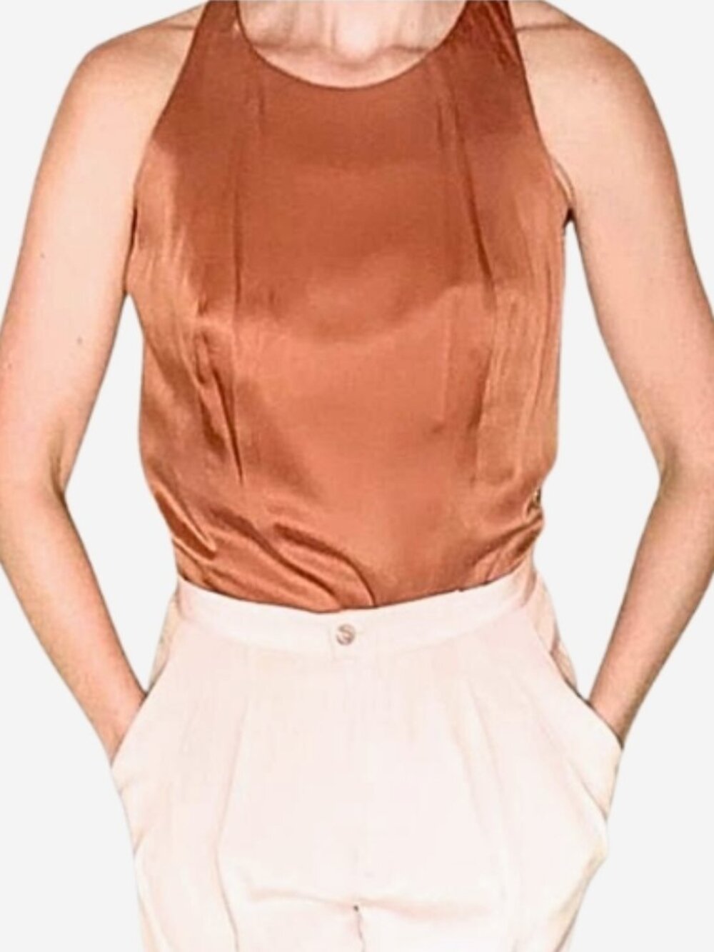 Copper Metallic Satin Sleeveless Blouse 6 Medium Bronze  Mob Wife